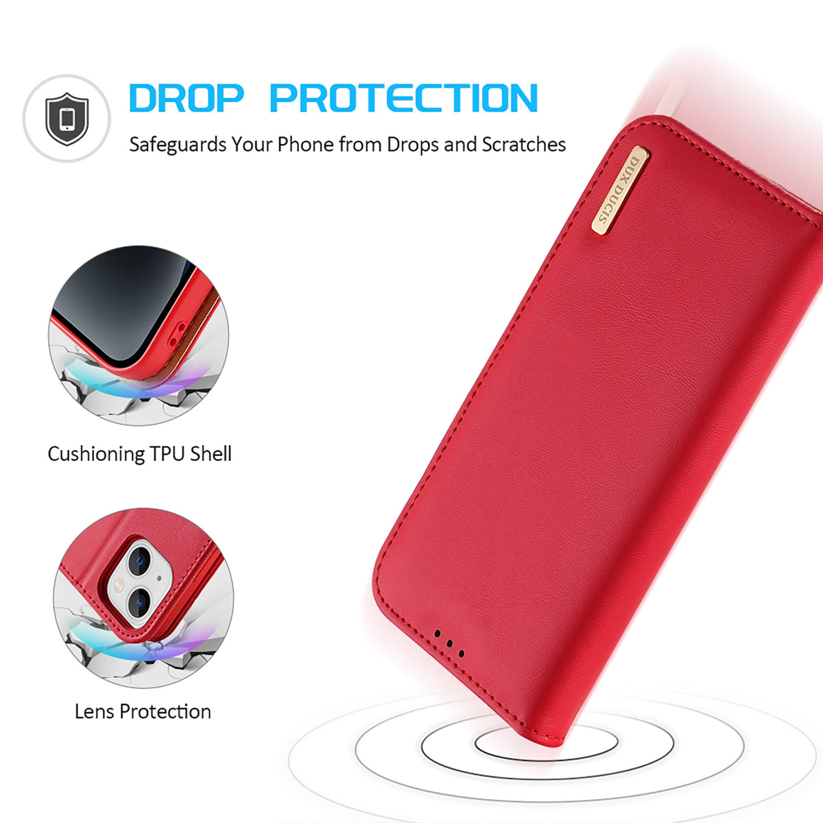 ELECTROPRIME For iPhone 15 DUX DUCIS Hivo Series Cowhide + PU + TPU Flip Phone Case(Red)