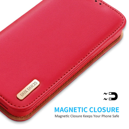 ELECTROPRIME For iPhone 15 DUX DUCIS Hivo Series Cowhide + PU + TPU Flip Phone Case(Red)