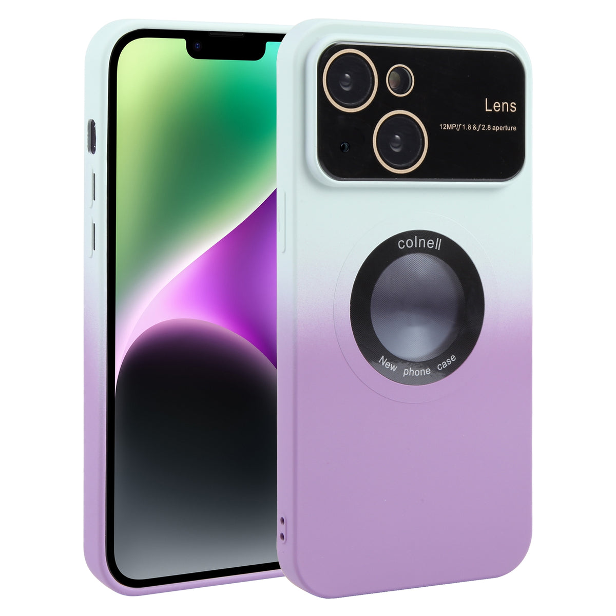 ELECTROPRIME For iPhone 15 Plus Gradient Silicone Shockproof Magsafe Phone Case with Lens Film(White Purple)