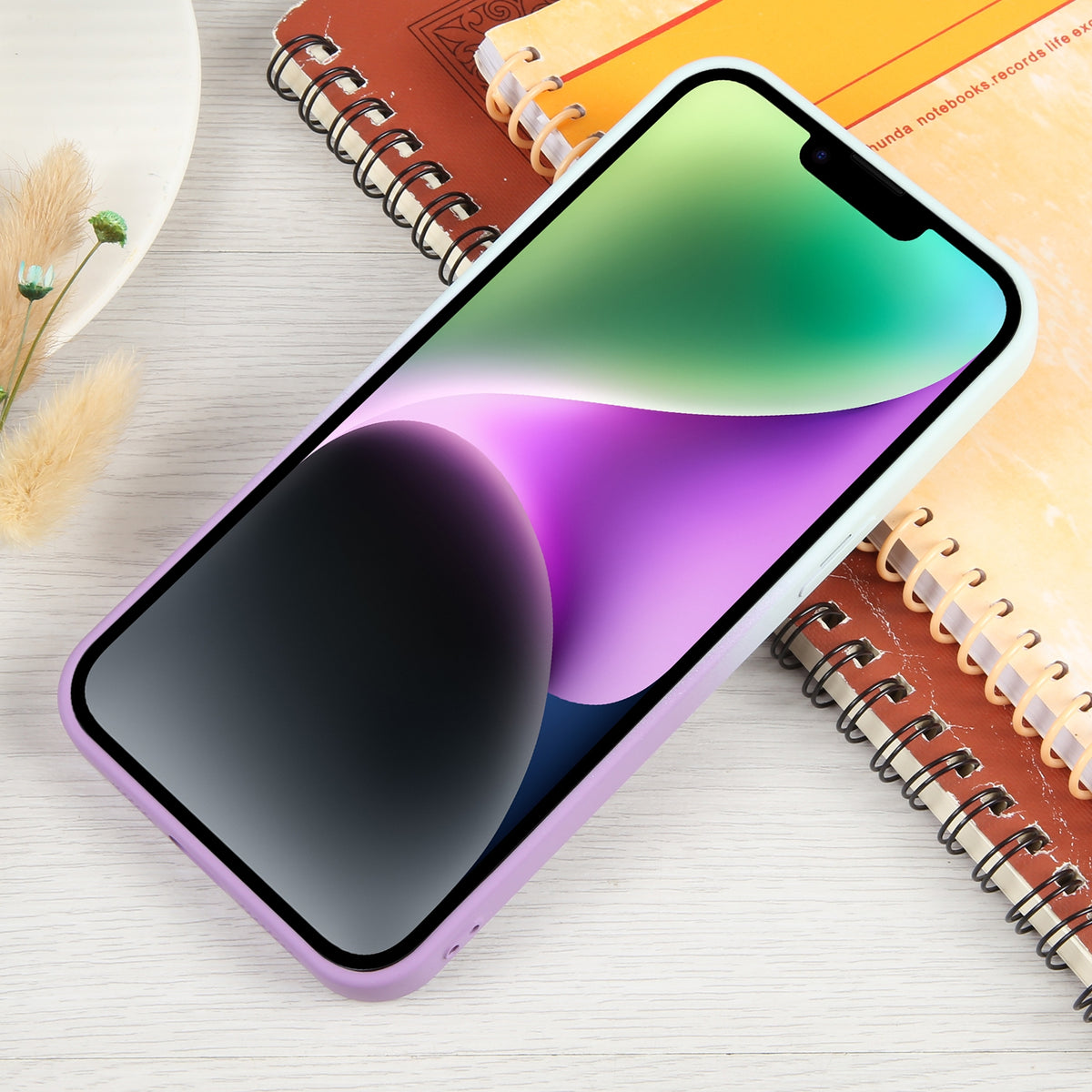 ELECTROPRIME For iPhone 15 Plus Gradient Silicone Shockproof Magsafe Phone Case with Lens Film(White Purple)