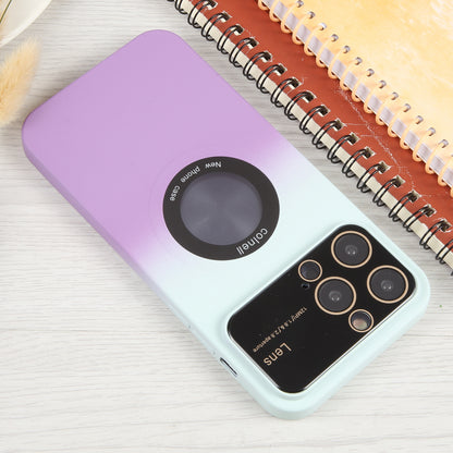 ELECTROPRIME For iPhone 15 Plus Gradient Silicone Shockproof Magsafe Phone Case with Lens Film(White Purple)