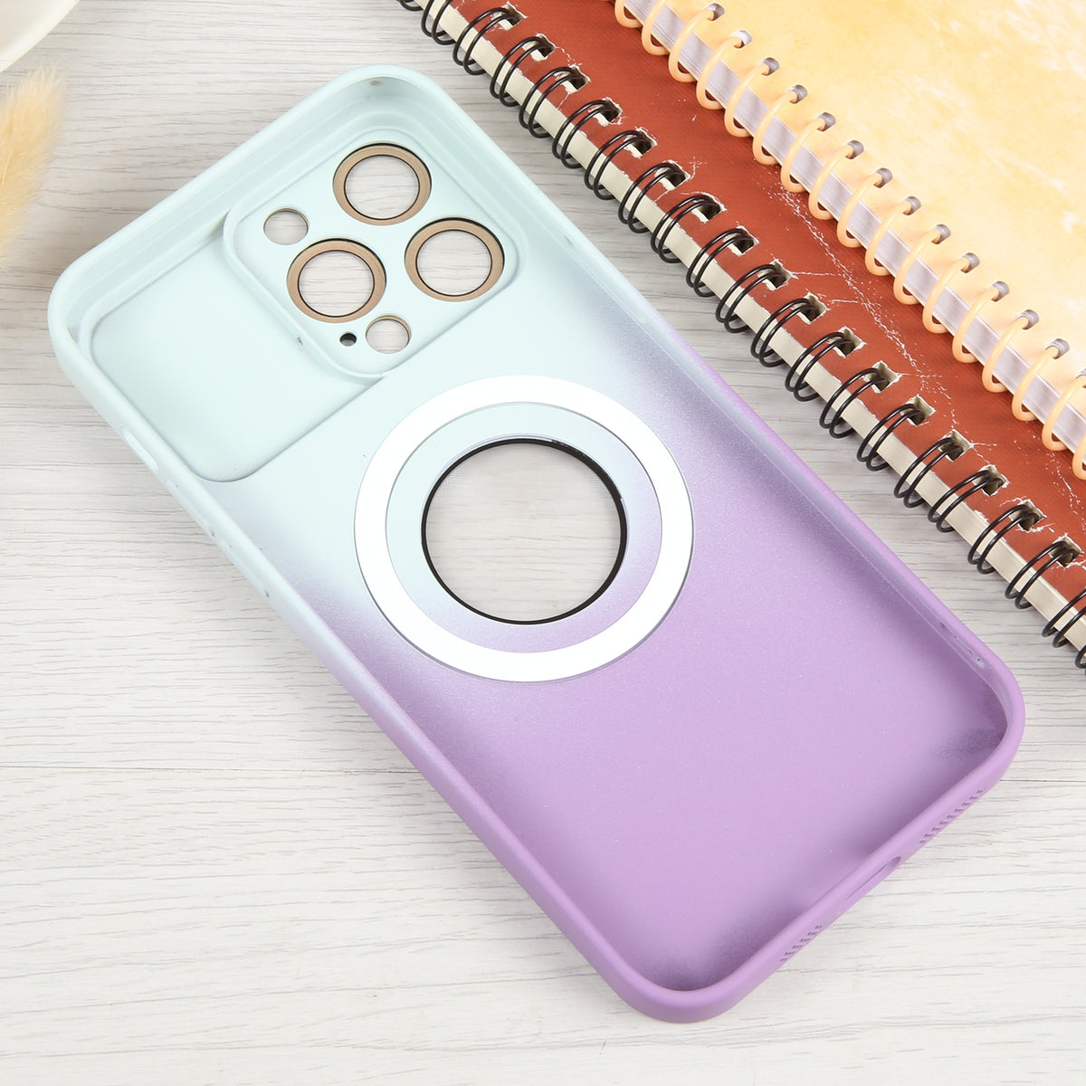 ELECTROPRIME For iPhone 15 Plus Gradient Silicone Shockproof Magsafe Phone Case with Lens Film(White Purple)