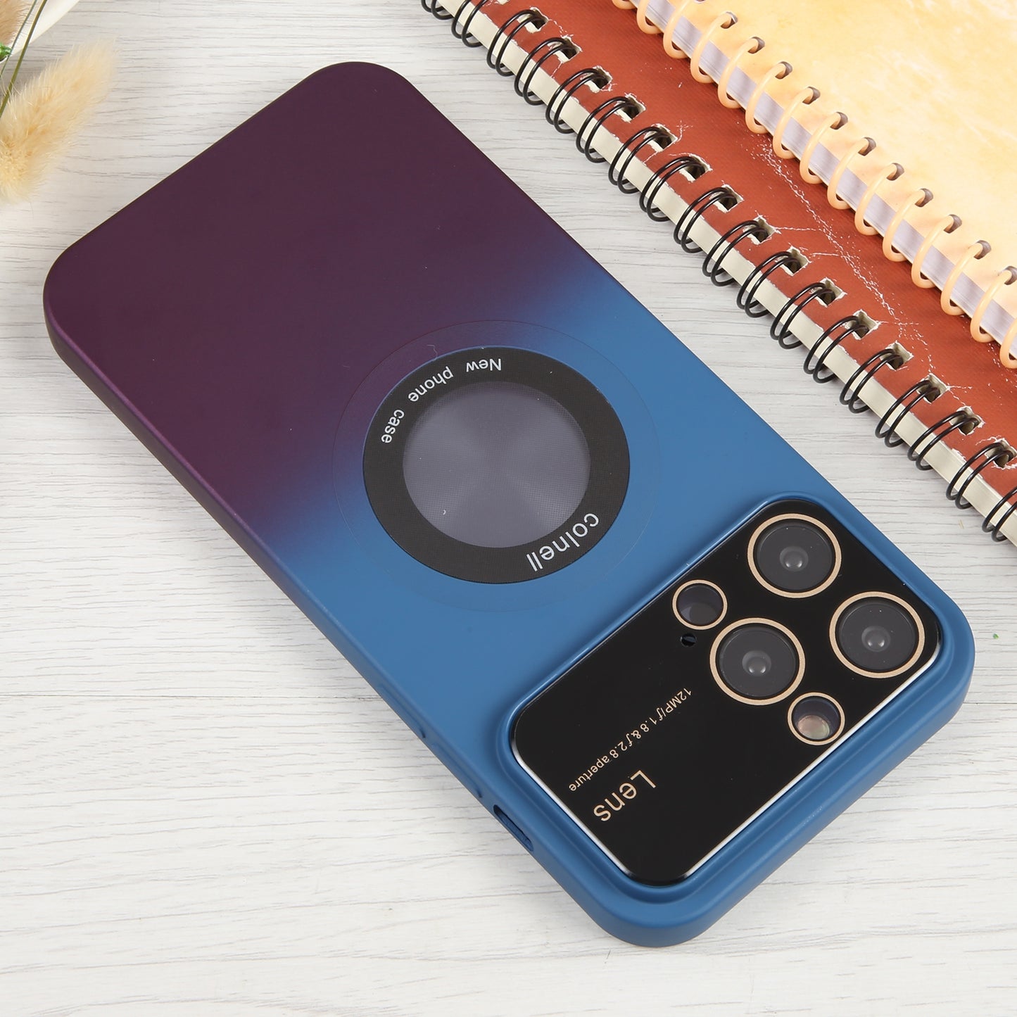 ELECTROPRIME For iPhone 15 Gradient Silicone Shockproof Magsafe Phone Case with Lens Film(Blue Red)