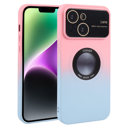 ELECTROPRIME For iPhone 15 Gradient Silicone Shockproof Magsafe Phone Case with Lens Film(Pink Blue)
