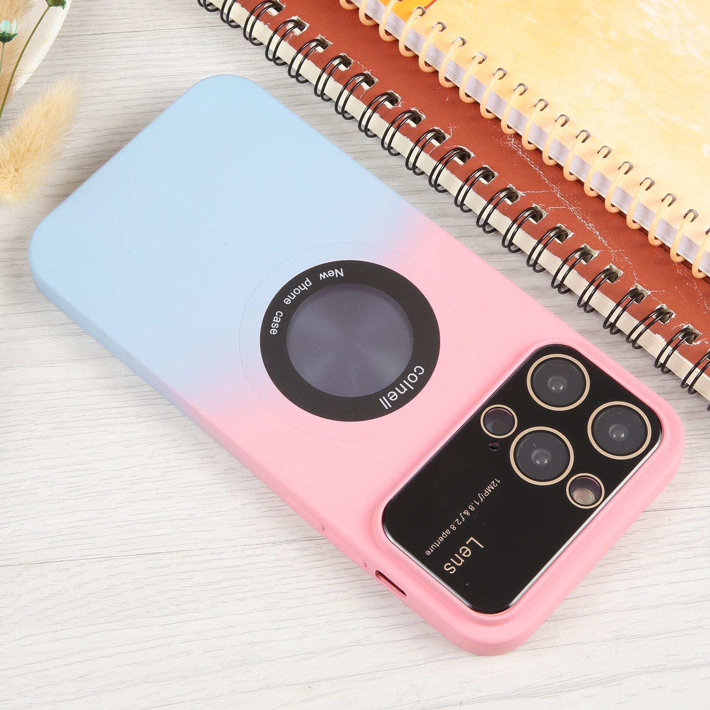 ELECTROPRIME For iPhone 15 Gradient Silicone Shockproof Magsafe Phone Case with Lens Film(Pink Blue)