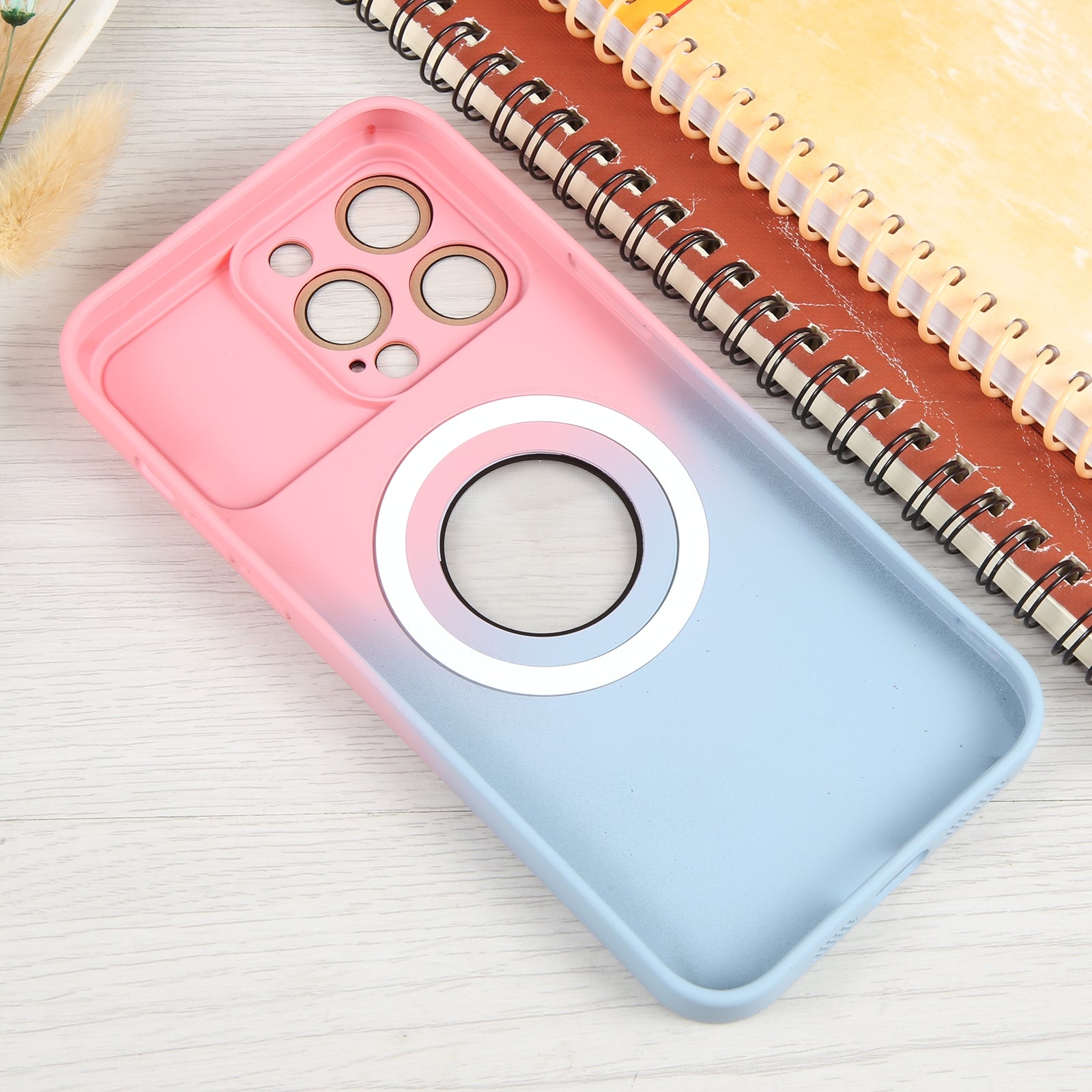 ELECTROPRIME For iPhone 15 Gradient Silicone Shockproof Magsafe Phone Case with Lens Film(Pink Blue)