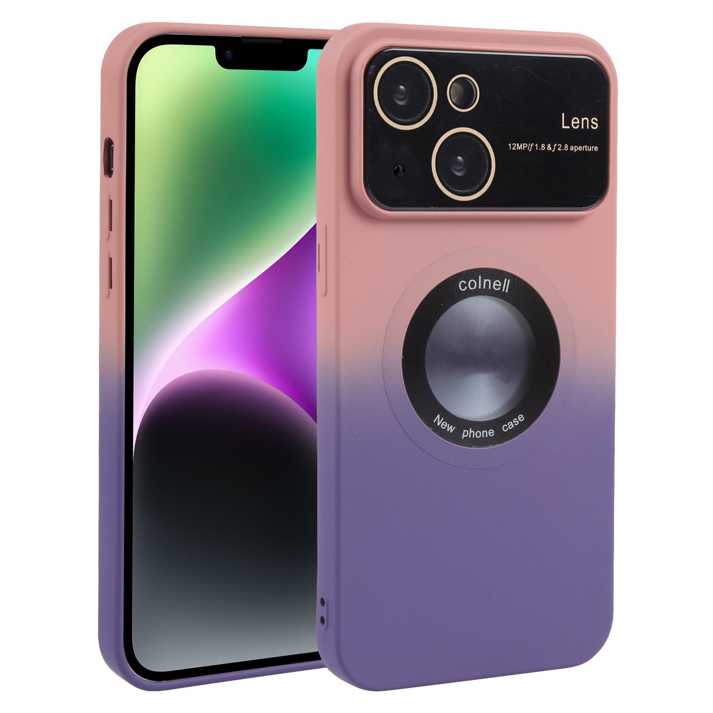 ELECTROPRIME For iPhone 15 Gradient Silicone Shockproof Magsafe Phone Case with Lens Film(Pink Purple)
