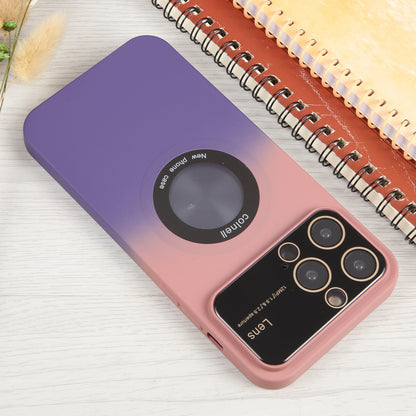 ELECTROPRIME For iPhone 15 Gradient Silicone Shockproof Magsafe Phone Case with Lens Film(Pink Purple)