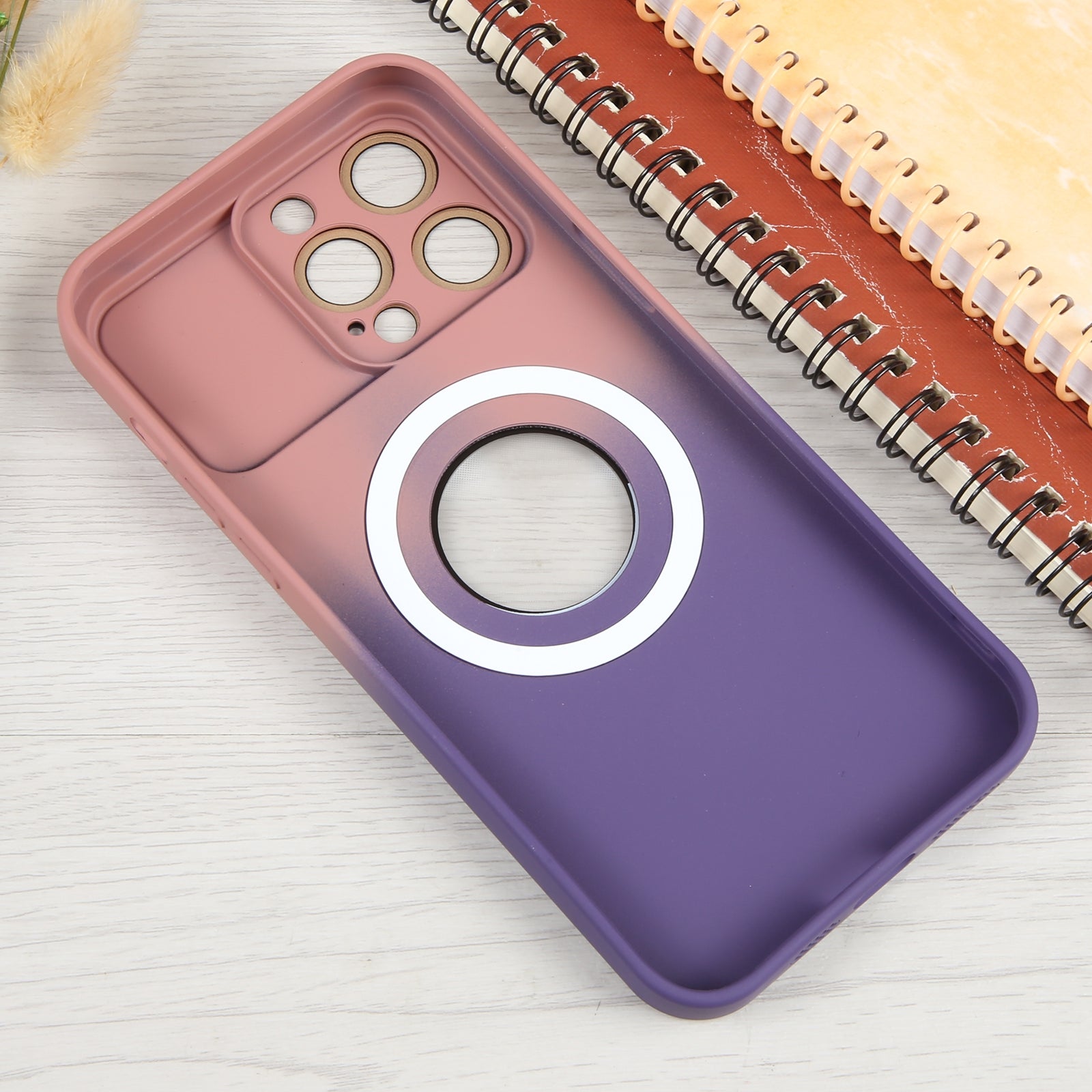 ELECTROPRIME For iPhone 15 Gradient Silicone Shockproof Magsafe Phone Case with Lens Film(Pink Purple)