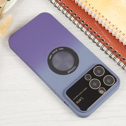 ELECTROPRIME For iPhone 15 Gradient Silicone Shockproof Magsafe Phone Case with Lens Film(Grey Purple)