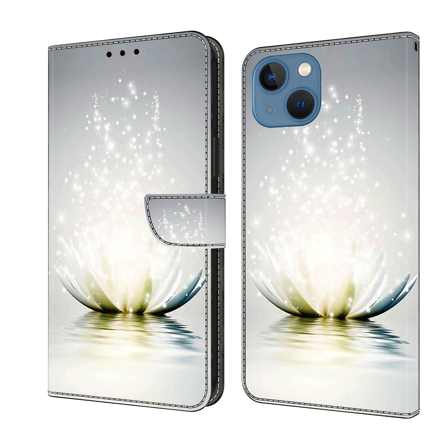 ELECTROPRIME For iPhone 15 Crystal 3D Shockproof Protective Leather Phone Case(Light Lotus)