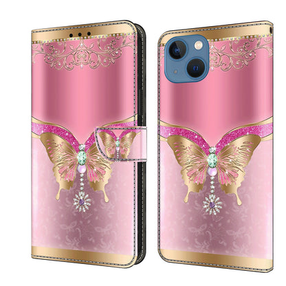 ELECTROPRIME For iPhone 15 Crystal 3D Shockproof Protective Leather Phone Case(Pink Bottom Butterfly)