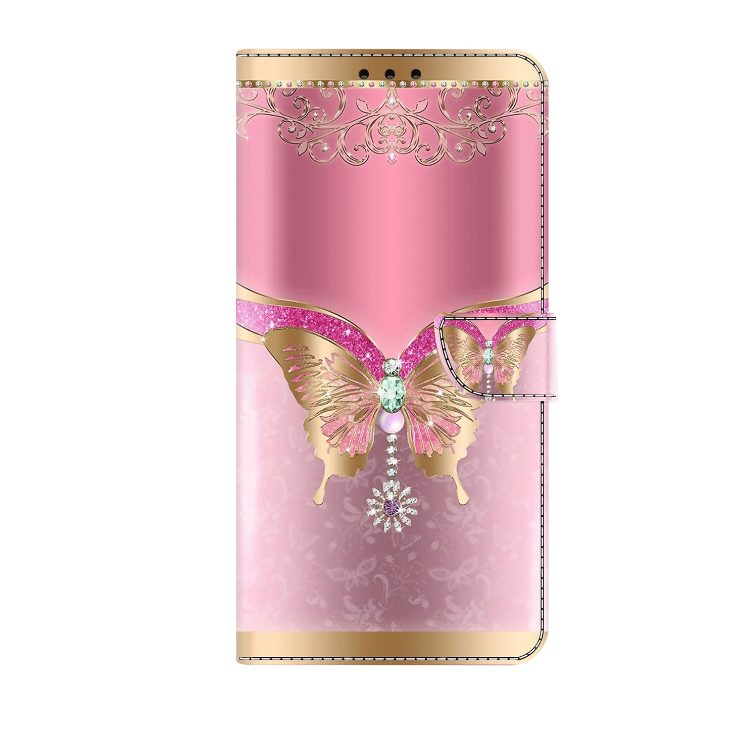 ELECTROPRIME For iPhone 15 Crystal 3D Shockproof Protective Leather Phone Case(Pink Bottom Butterfly)