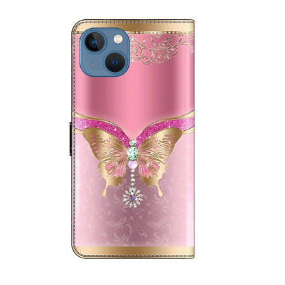 ELECTROPRIME For iPhone 15 Crystal 3D Shockproof Protective Leather Phone Case(Pink Bottom Butterfly)