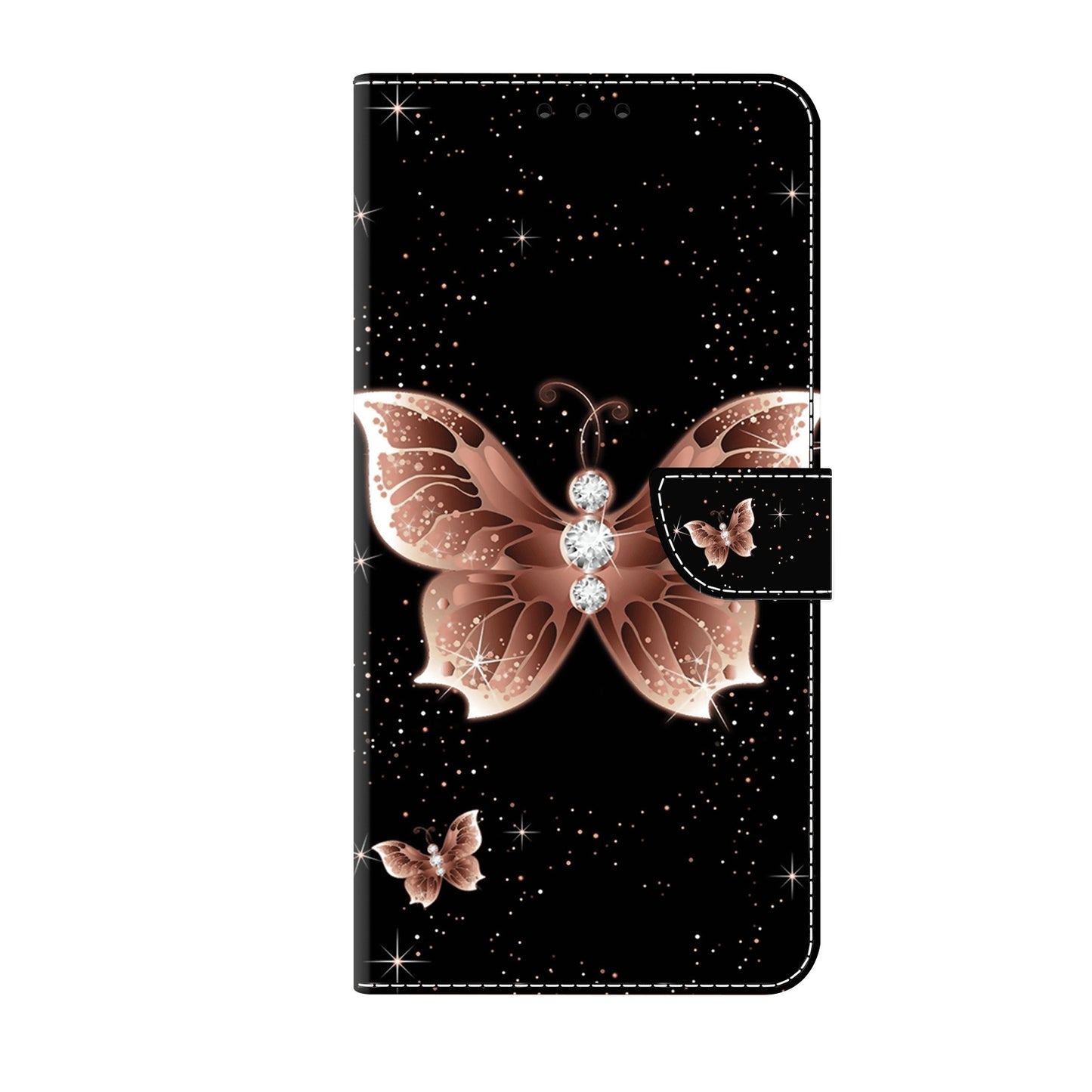 ELECTROPRIME For iPhone 15 Crystal 3D Shockproof Protective Leather Phone Case(Pink Diamond Butterfly)