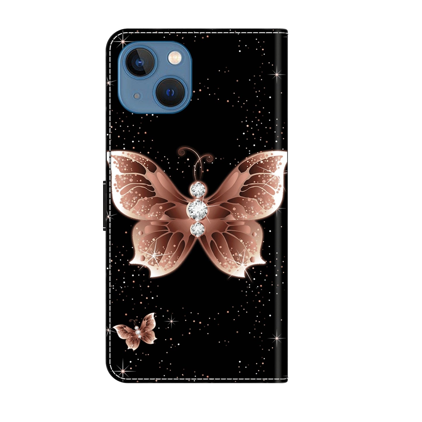 ELECTROPRIME For iPhone 15 Crystal 3D Shockproof Protective Leather Phone Case(Pink Diamond Butterfly)