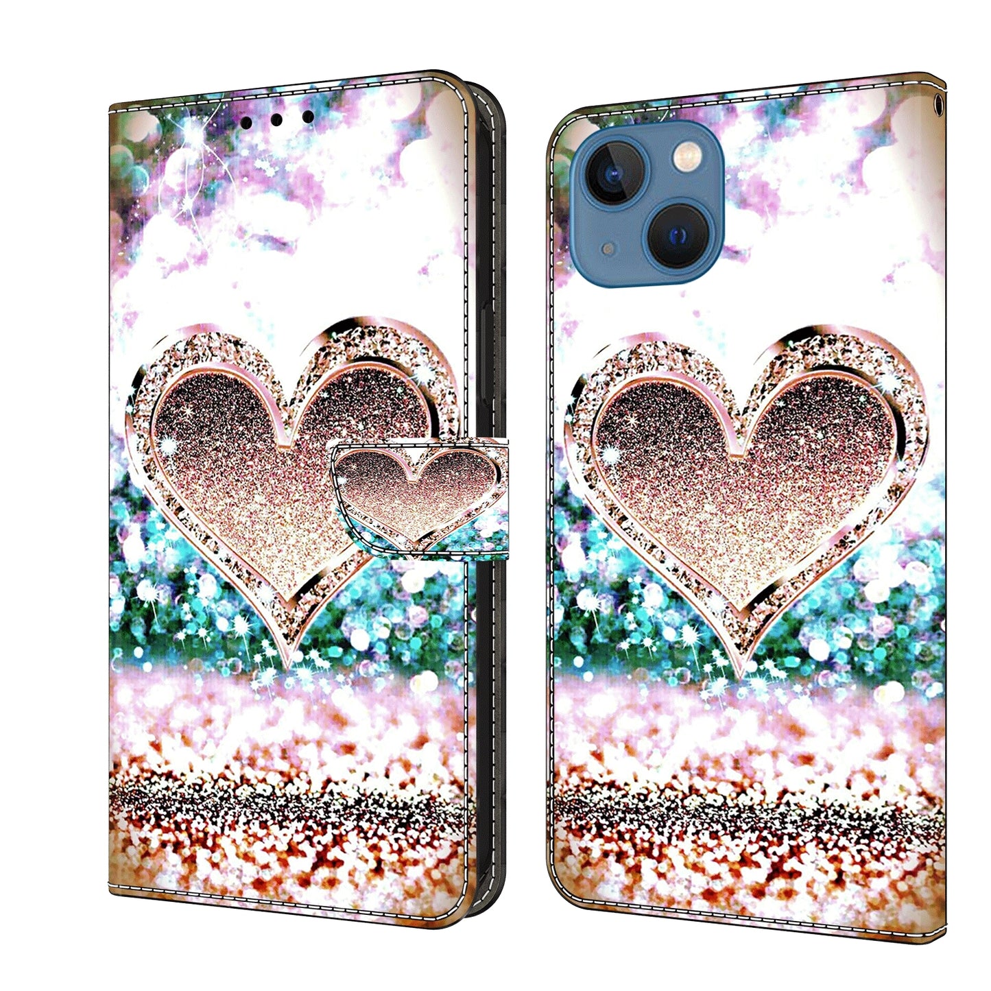 ELECTROPRIME For iPhone 15 Crystal 3D Shockproof Protective Leather Phone Case(Pink Diamond Heart)