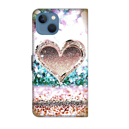 ELECTROPRIME For iPhone 15 Crystal 3D Shockproof Protective Leather Phone Case(Pink Diamond Heart)