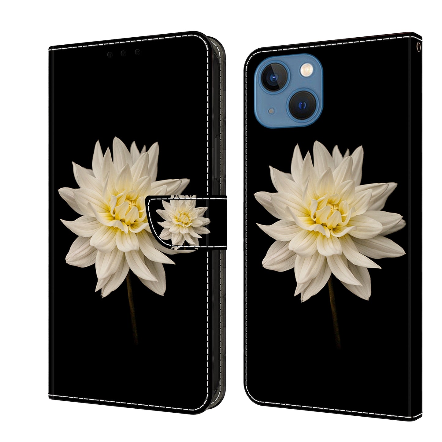 ELECTROPRIME For iPhone 15 Crystal 3D Shockproof Protective Leather Phone Case(White Flower)
