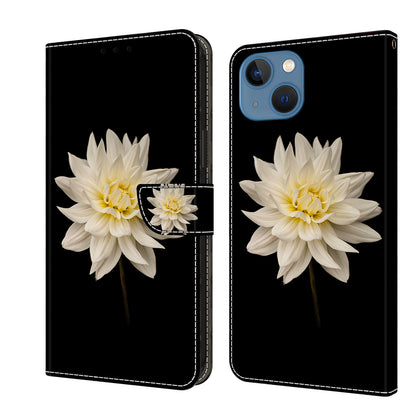 ELECTROPRIME For iPhone 15 Crystal 3D Shockproof Protective Leather Phone Case(White Flower)