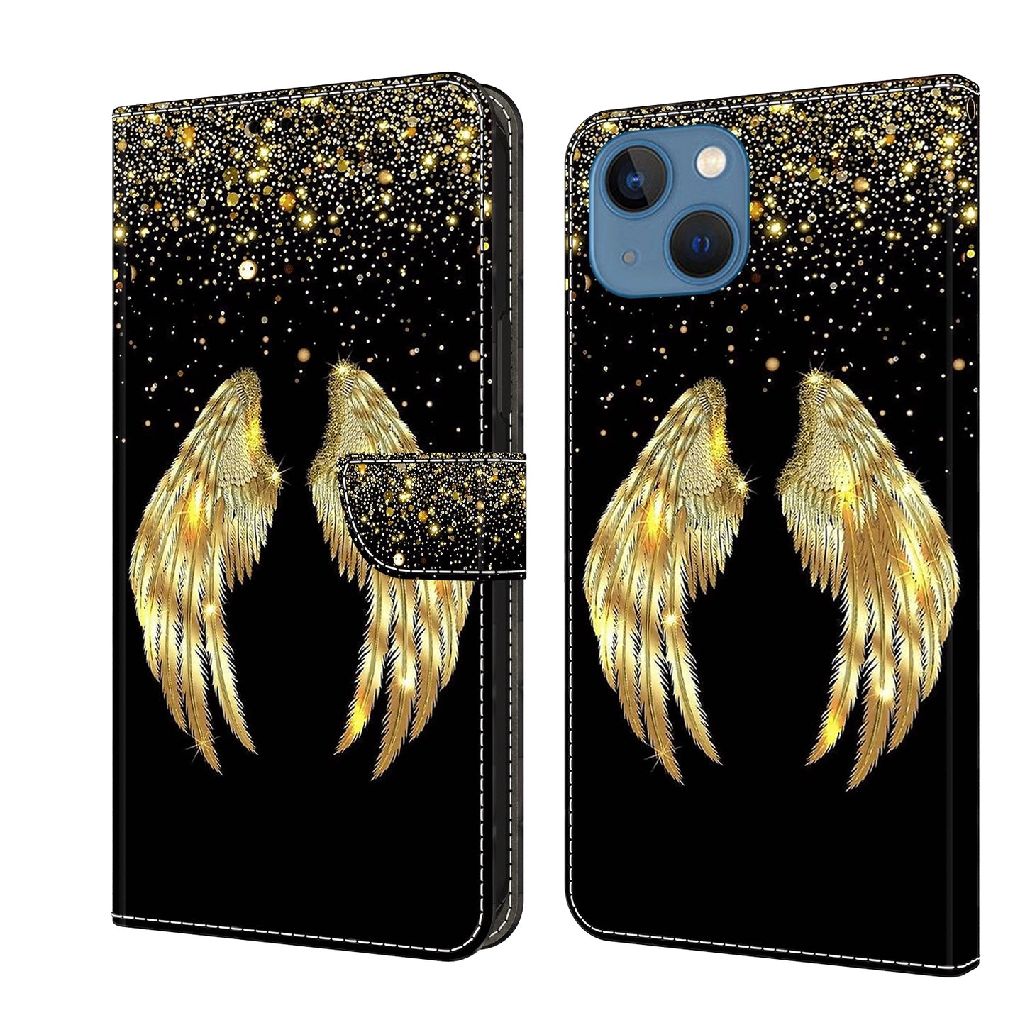 ELECTROPRIME For iPhone 15 Crystal 3D Shockproof Protective Leather Phone Case(Golden Wings)