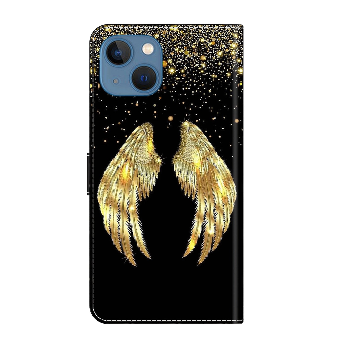 ELECTROPRIME For iPhone 15 Crystal 3D Shockproof Protective Leather Phone Case(Golden Wings)