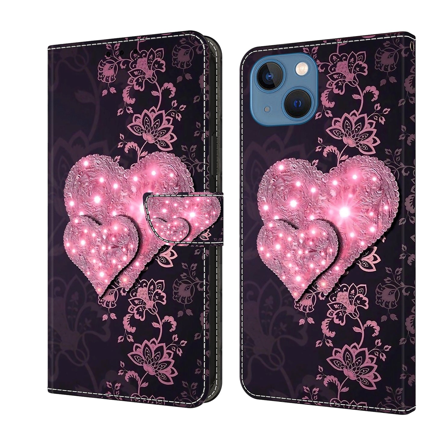ELECTROPRIME For iPhone 15 Crystal 3D Shockproof Protective Leather Phone Case(Lace Love)