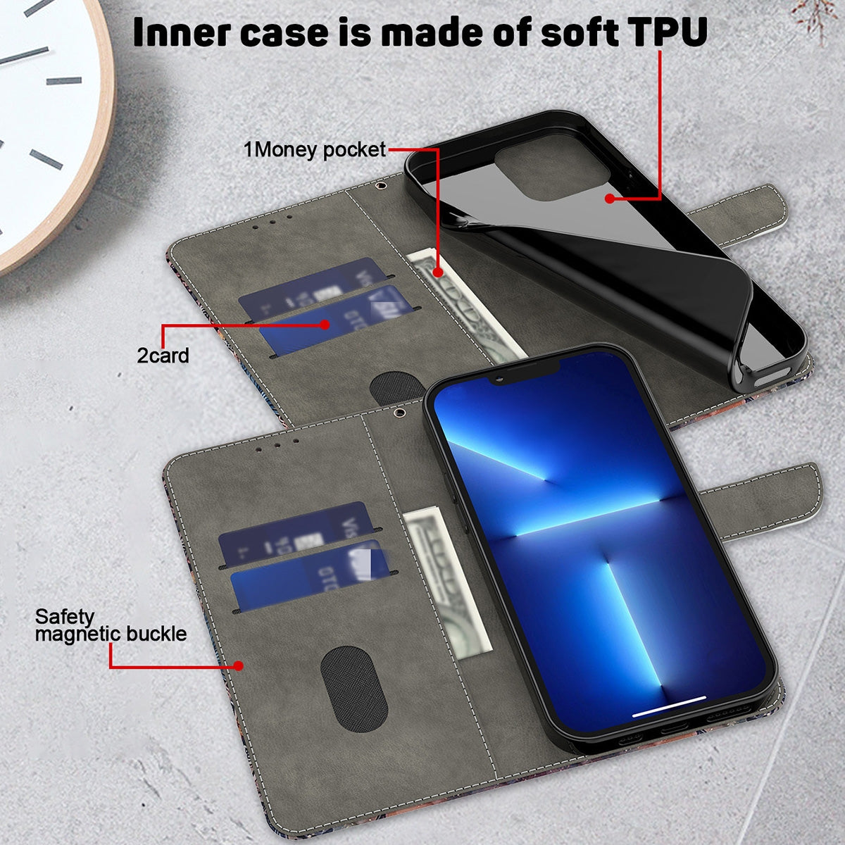 ELECTROPRIME For iPhone 15 Crystal 3D Shockproof Protective Leather Phone Case(Two Branches)