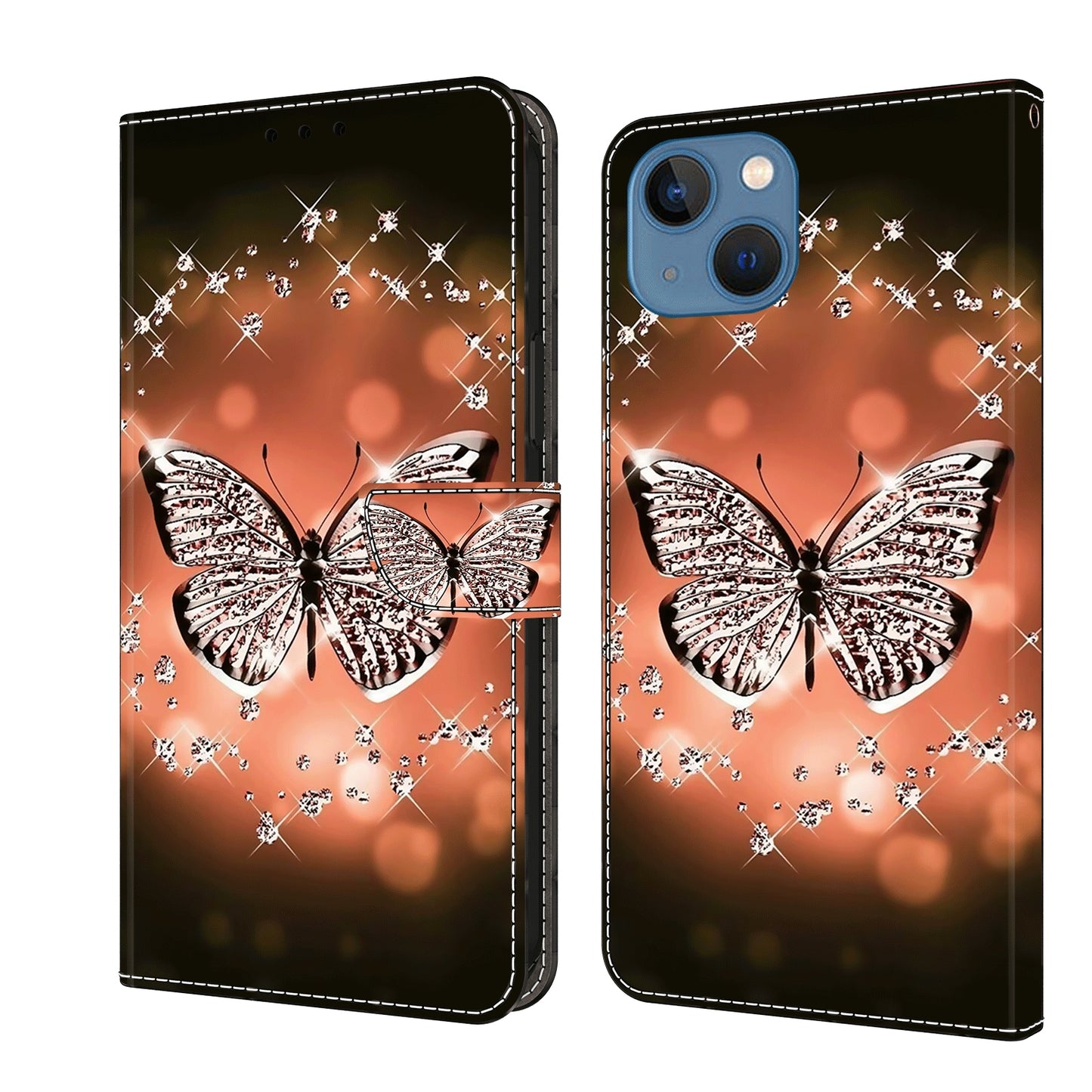 ELECTROPRIME For iPhone 15 Crystal 3D Shockproof Protective Leather Phone Case(Crystal Butterfly)