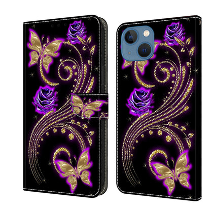 ELECTROPRIME For iPhone 15 Crystal 3D Shockproof Protective Leather Phone Case(Purple Flower Butterfly)