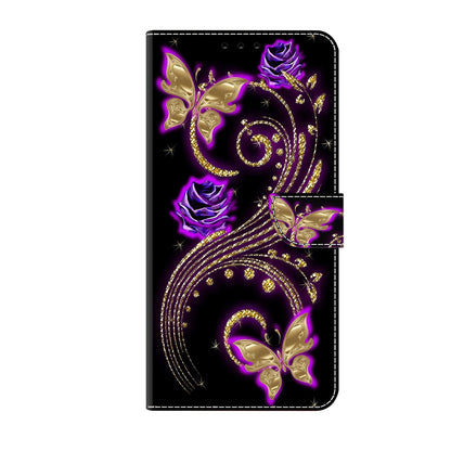 ELECTROPRIME For iPhone 15 Crystal 3D Shockproof Protective Leather Phone Case(Purple Flower Butterfly)