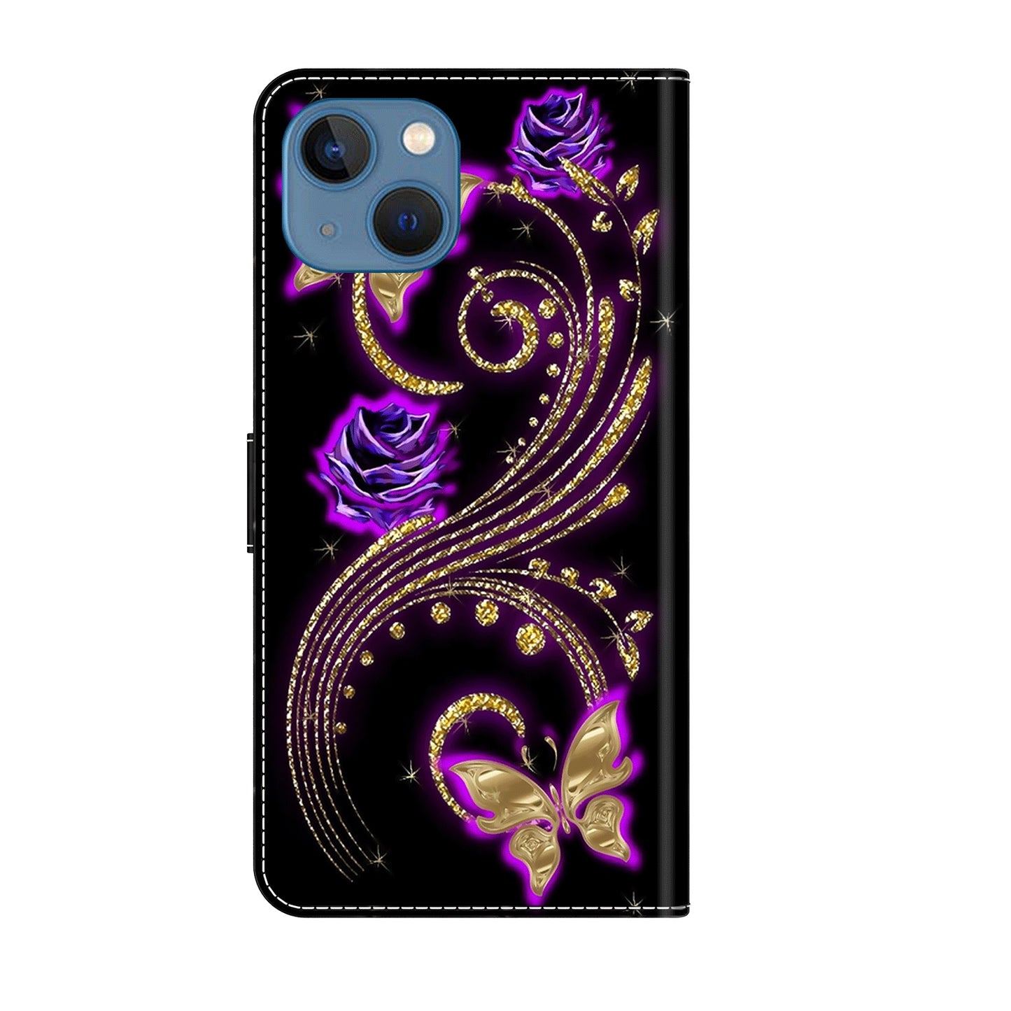 ELECTROPRIME For iPhone 15 Crystal 3D Shockproof Protective Leather Phone Case(Purple Flower Butterfly)