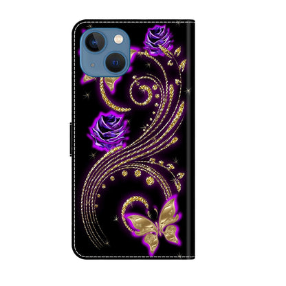 ELECTROPRIME For iPhone 15 Crystal 3D Shockproof Protective Leather Phone Case(Purple Flower Butterfly)