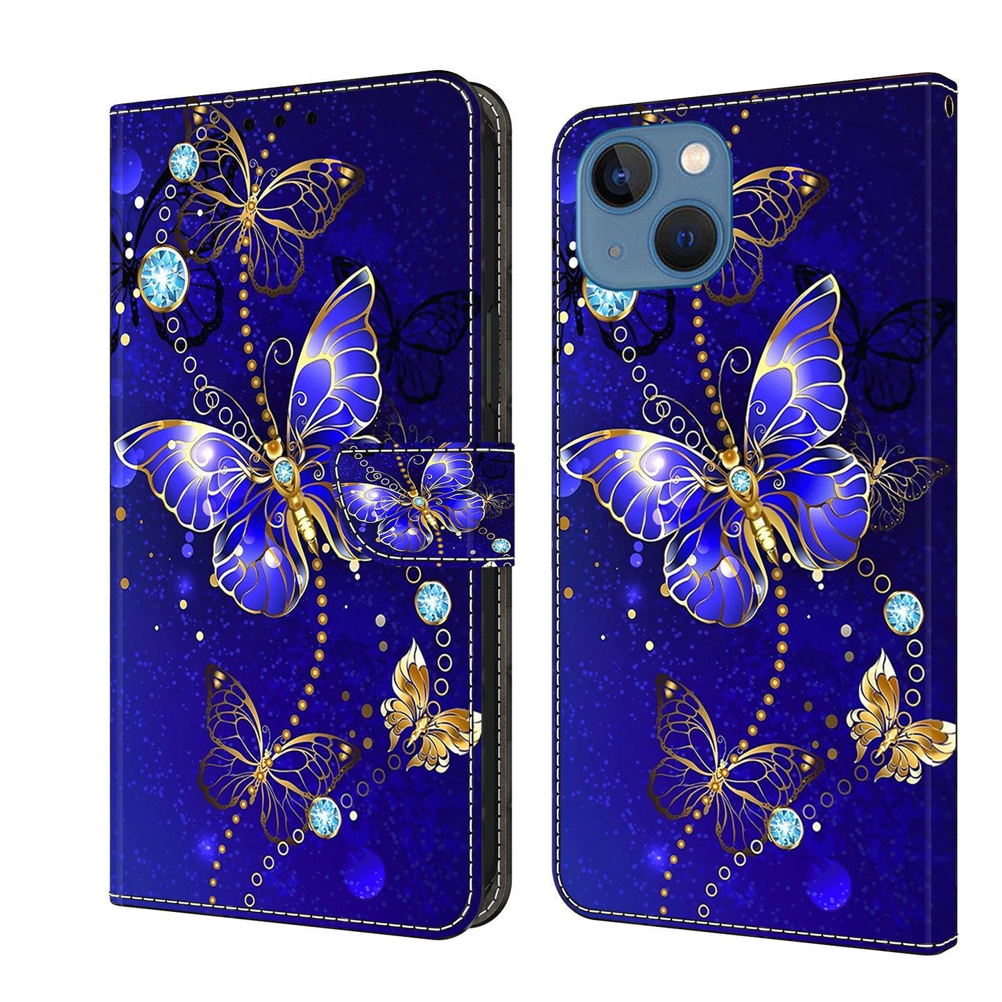 ELECTROPRIME For iPhone 15 Crystal 3D Shockproof Protective Leather Phone Case(Diamond Butterfly)