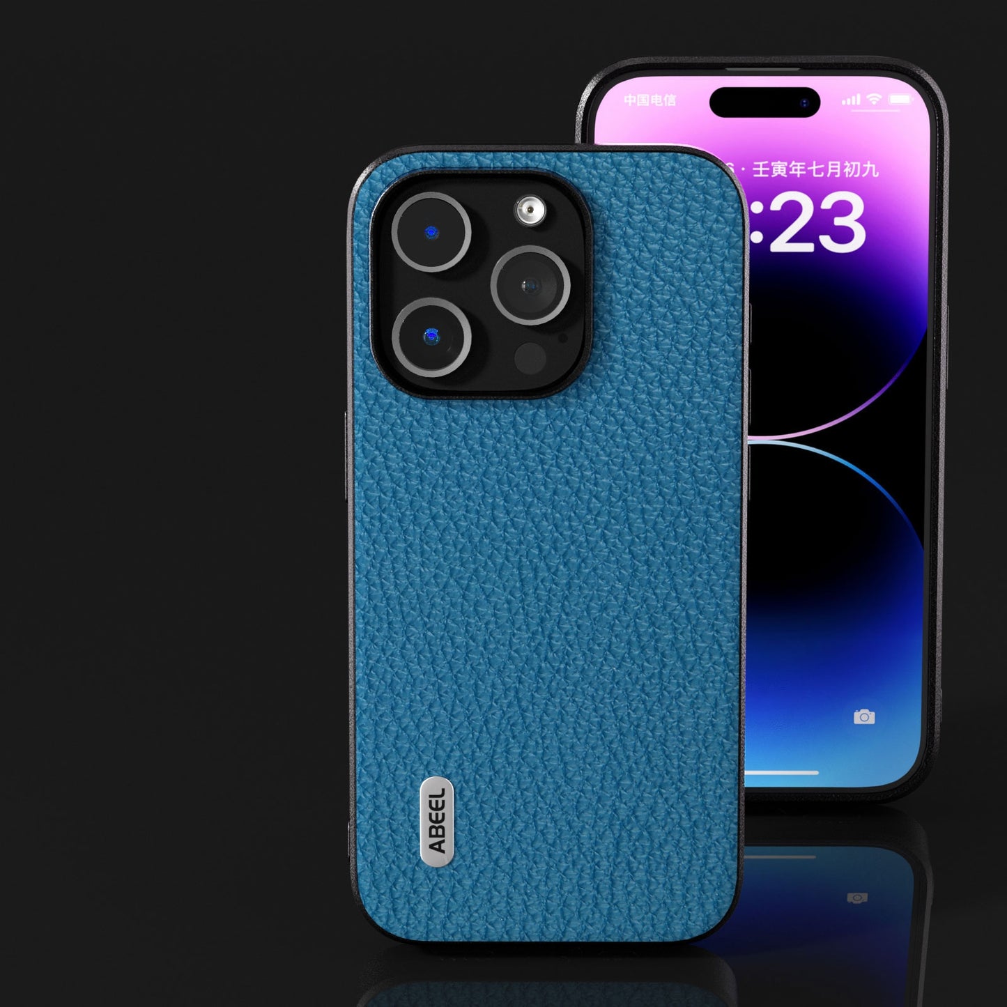 ELECTROPRIME For iPhone 15 ABEEL Genuine Leather Litchi Texture Phone Case(Blue)