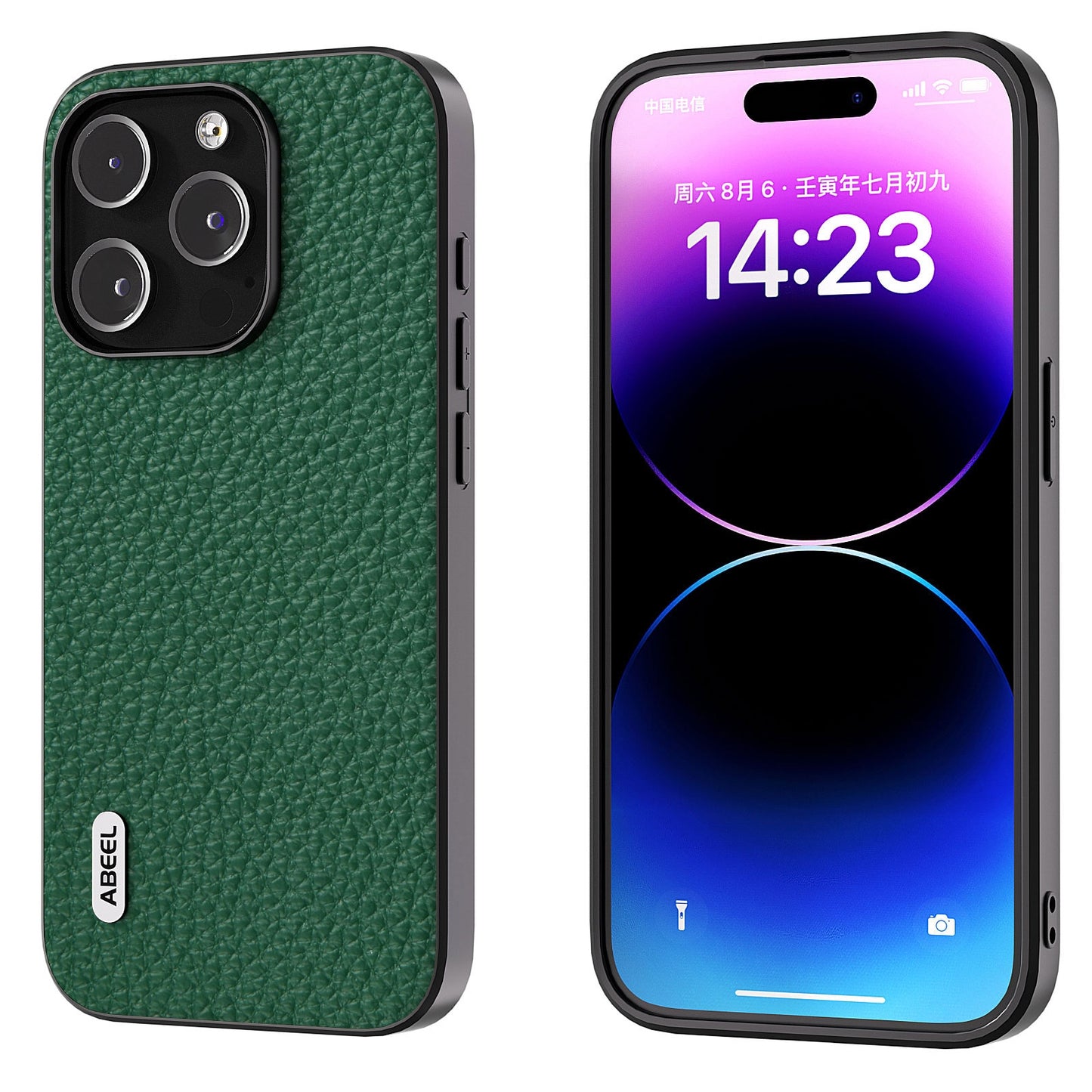 ELECTROPRIME For iPhone 15 ABEEL Genuine Leather Litchi Texture Phone Case(Green)