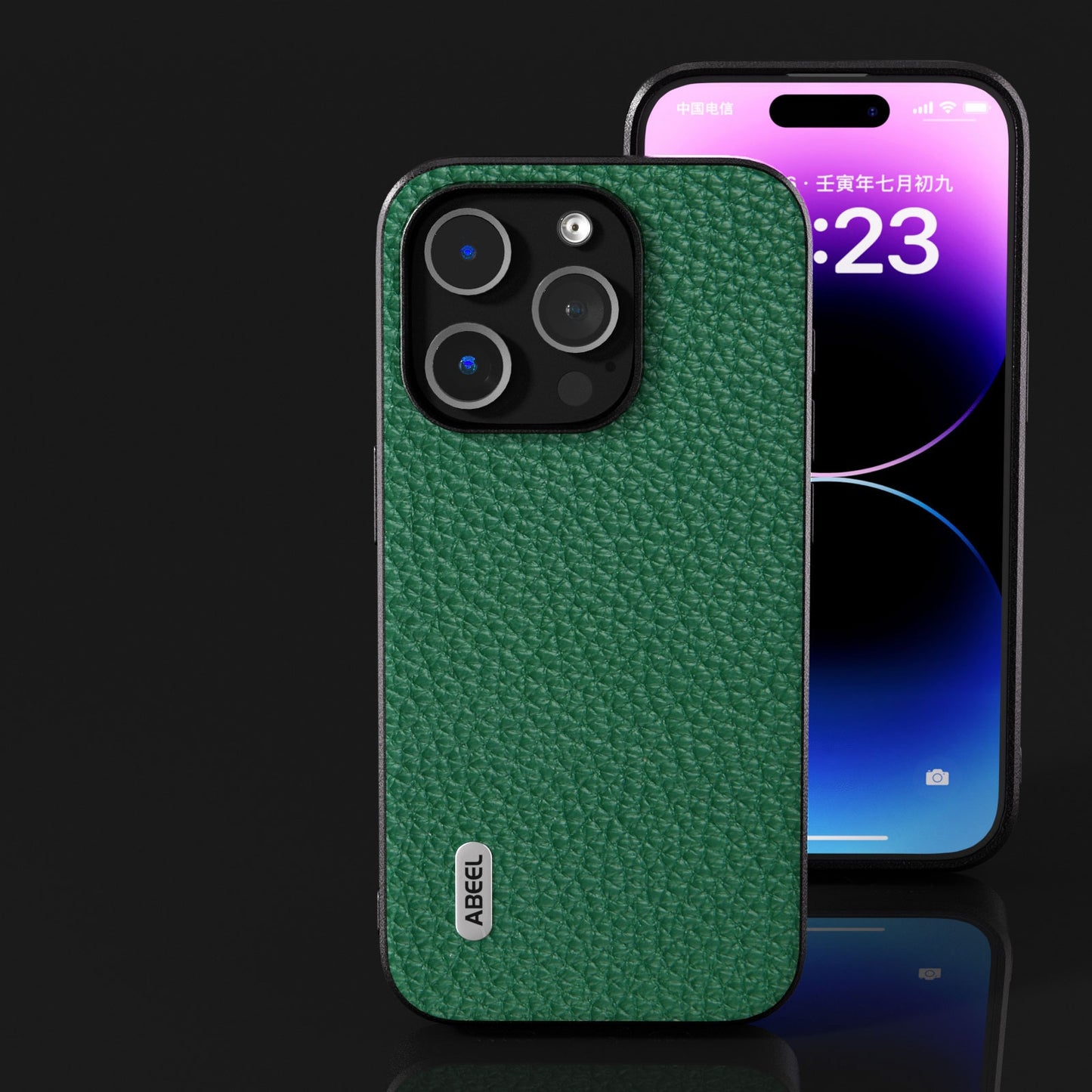 ELECTROPRIME For iPhone 15 ABEEL Genuine Leather Litchi Texture Phone Case(Green)