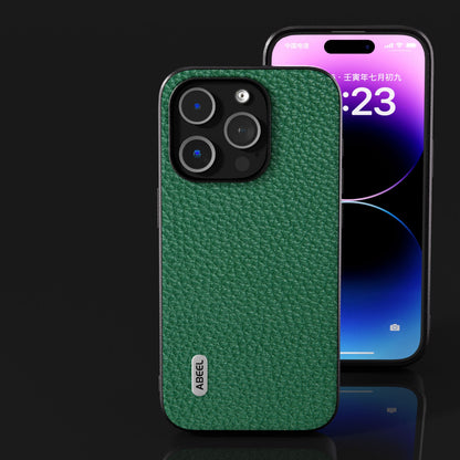 ELECTROPRIME For iPhone 15 ABEEL Genuine Leather Litchi Texture Phone Case(Green)
