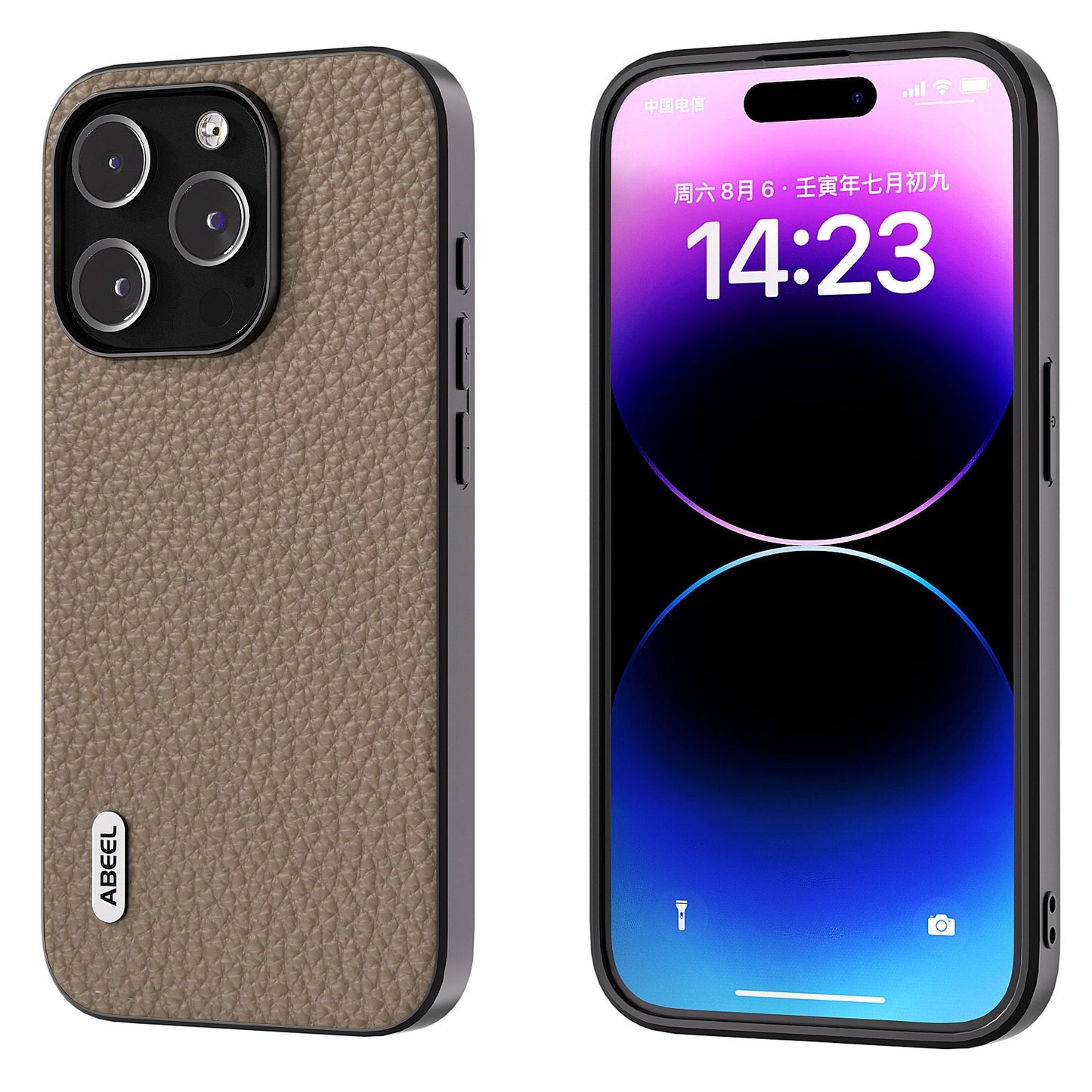 ELECTROPRIME For iPhone 15 ABEEL Genuine Leather Litchi Texture Phone Case(Grey)