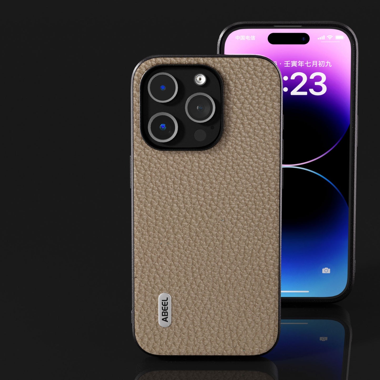 ELECTROPRIME For iPhone 15 ABEEL Genuine Leather Litchi Texture Phone Case(Grey)