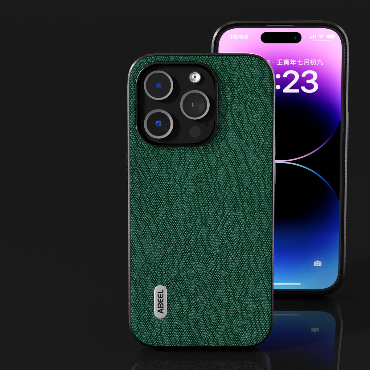 ELECTROPRIME For iPhone 15 ABEEL Cross Texture Genuine Leather Phone Case(Green)