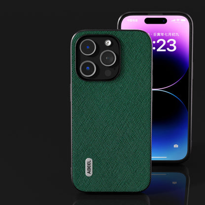 ELECTROPRIME For iPhone 15 ABEEL Cross Texture Genuine Leather Phone Case(Green)