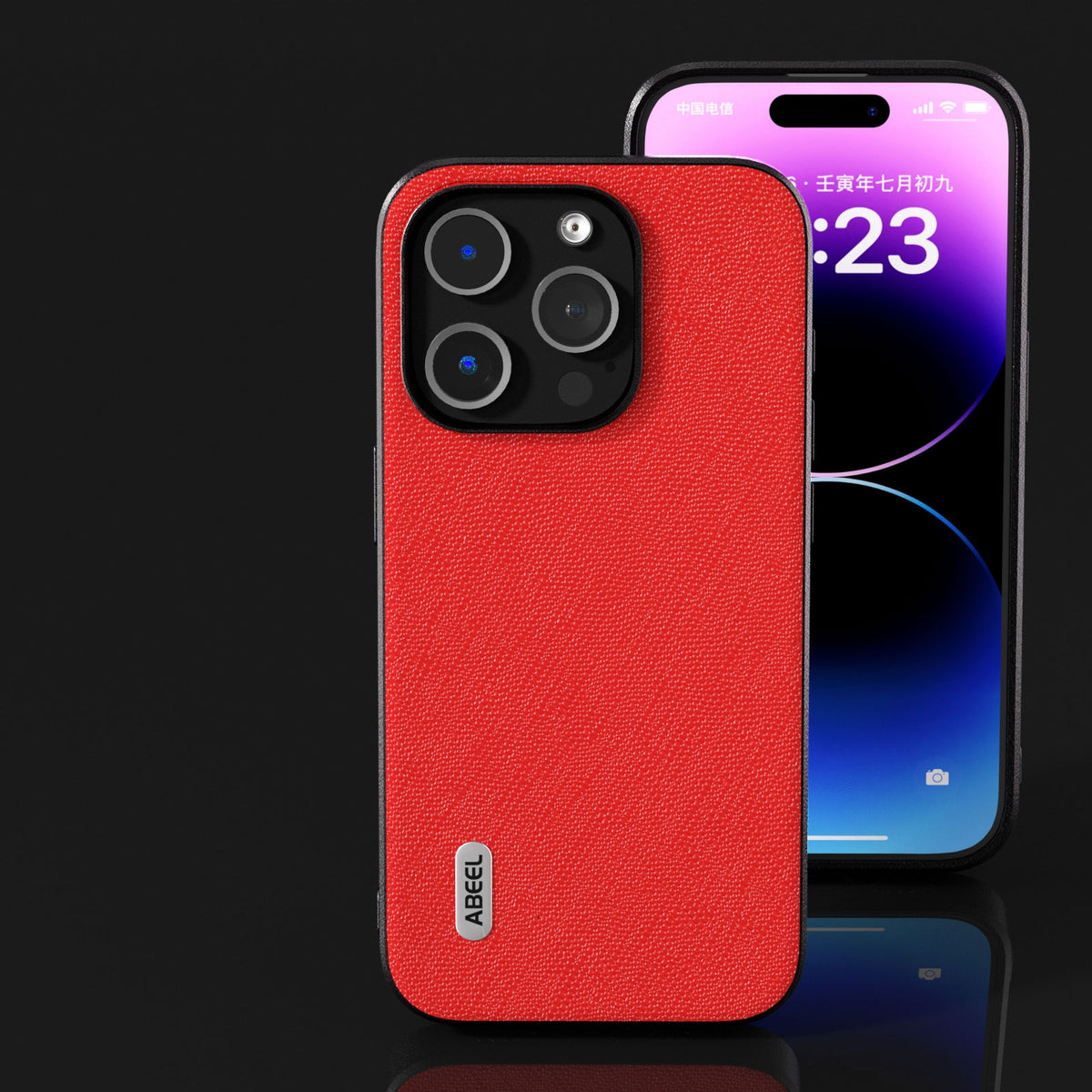 ELECTROPRIME For iPhone 15 ABEEL Cross Texture Genuine Leather Phone Case(Red)