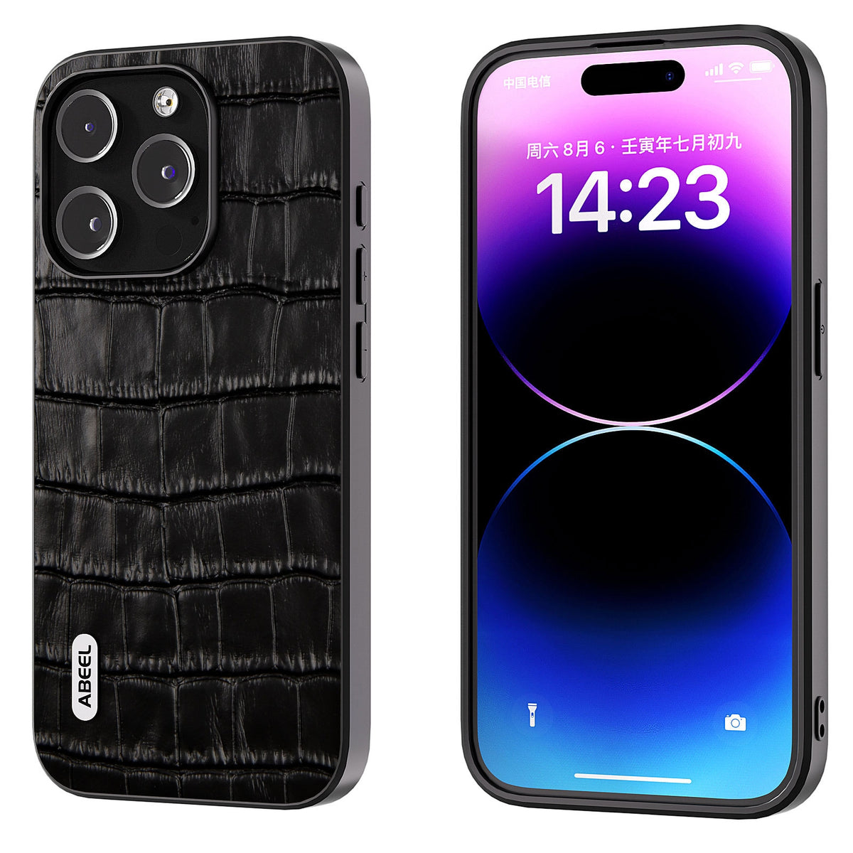 ELECTROPRIME For iPhone 15 ABEEL Crocodile Texture Genuine Leather Phone Case(Black)