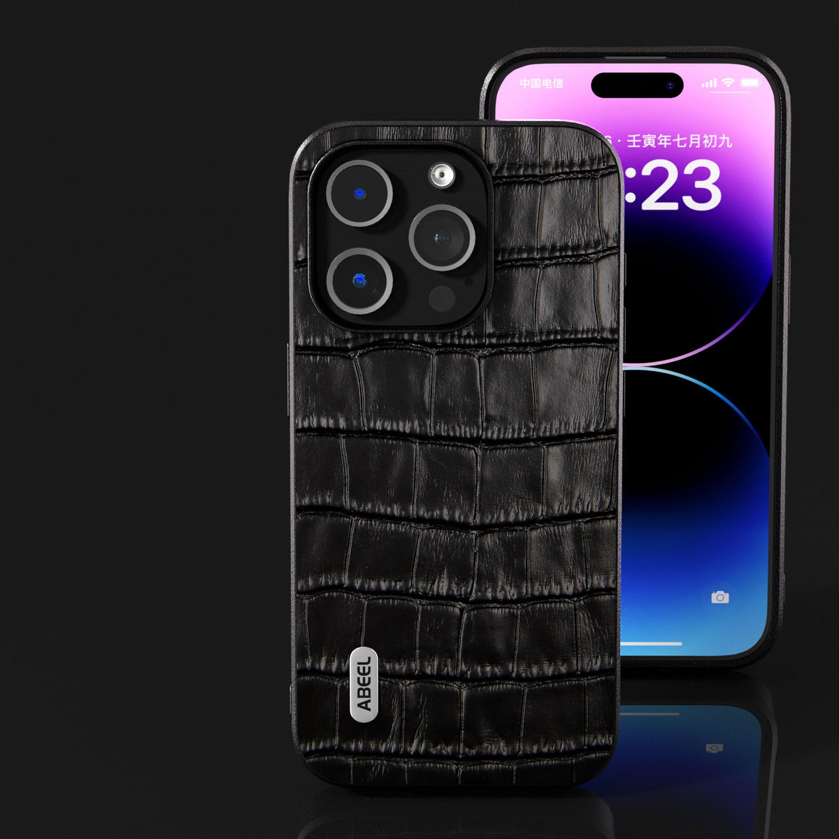 ELECTROPRIME For iPhone 15 ABEEL Crocodile Texture Genuine Leather Phone Case(Black)