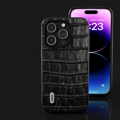 ELECTROPRIME For iPhone 15 ABEEL Crocodile Texture Genuine Leather Phone Case(Black)
