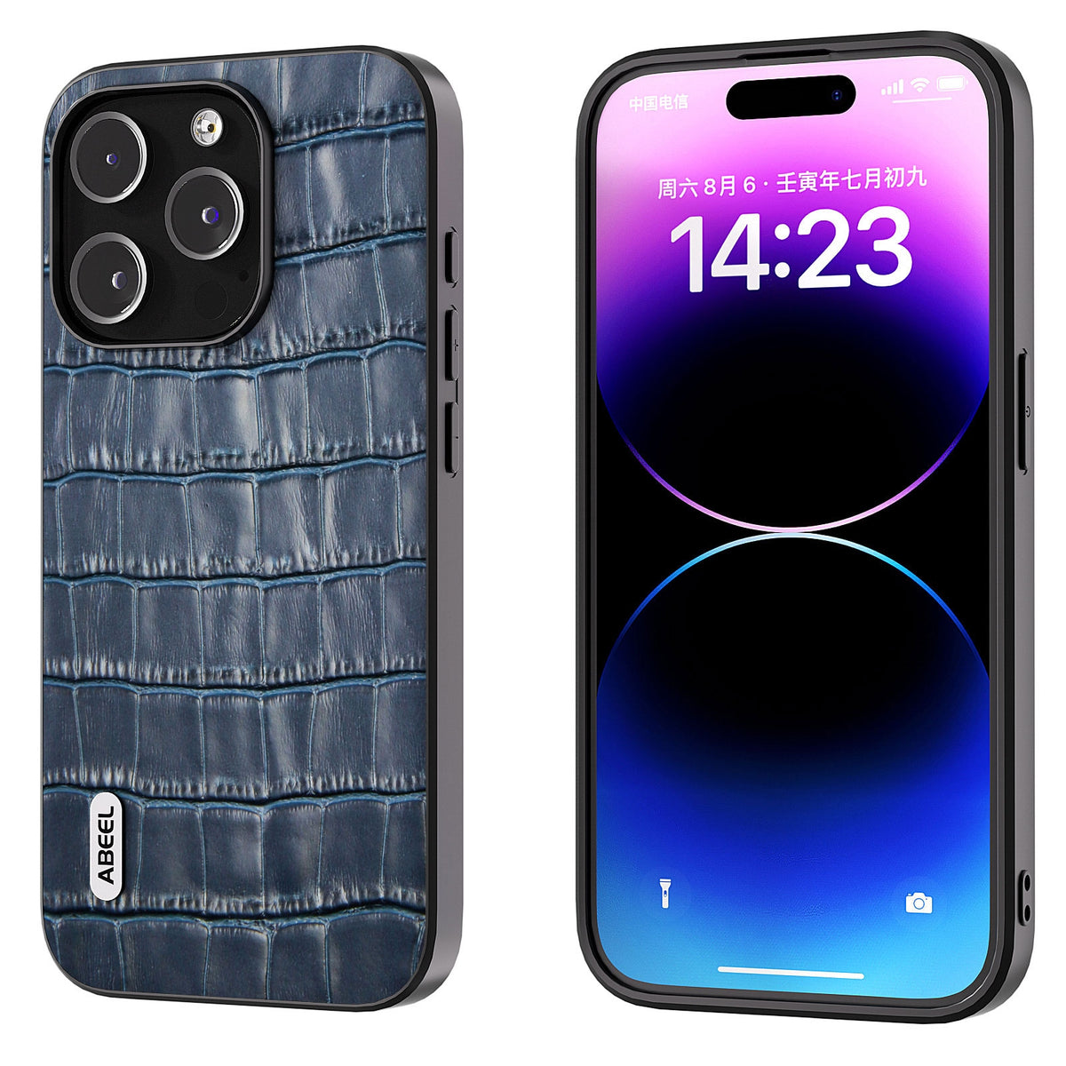 ELECTROPRIME For iPhone 15 ABEEL Crocodile Texture Genuine Leather Phone Case(Blue)