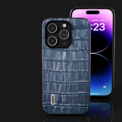 ELECTROPRIME For iPhone 15 ABEEL Crocodile Texture Genuine Leather Phone Case(Blue)