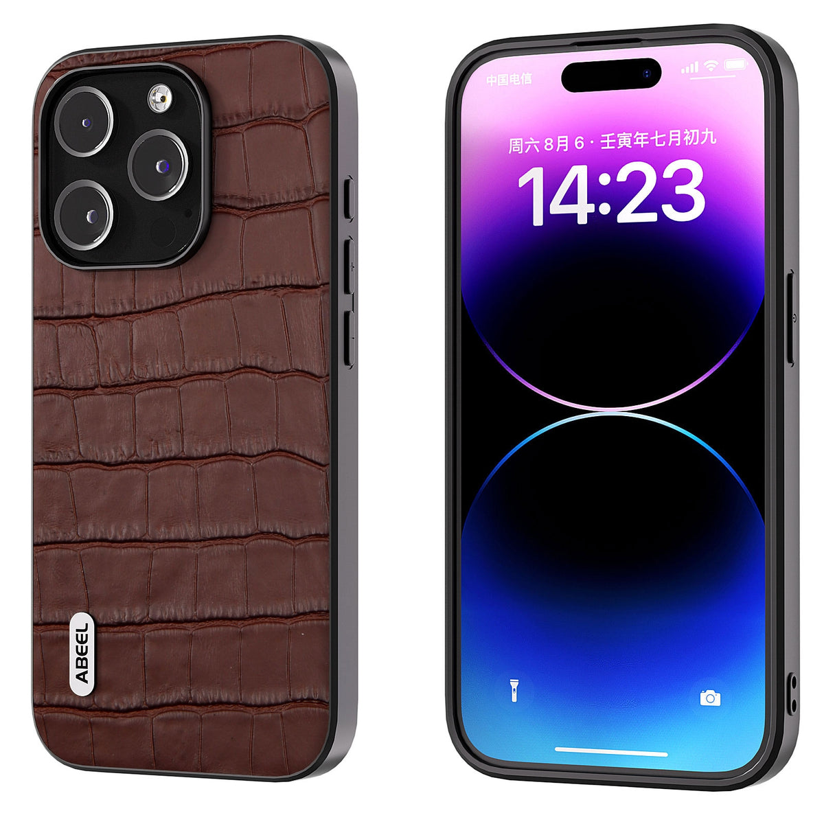 ELECTROPRIME For iPhone 15 ABEEL Crocodile Texture Genuine Leather Phone Case(Brown)
