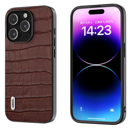 ELECTROPRIME For iPhone 15 ABEEL Crocodile Texture Genuine Leather Phone Case(Brown)